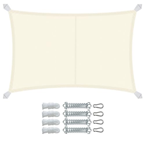 VOUNOT® Sonnensegel Rechteckig mit Befestigung Set, Wasserdicht Sonnenschutz Wetterbeständig, für Balkon Garten Terrasse, 3x4m, Beige von VOUNOT