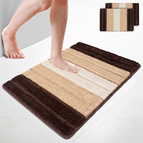 VOUNOT 2er-Set Badematte rutschfeste, Mikrofaser Weich Saugfähig Badezimmerteppich, Flauschig & schnelltrocknend Maschinenwaschbar Badteppich, Fußmatte mit Farbverlauf Duschvorleger 60x90cm Beige VOUNOT 2er-Set Badematte rutschfeste, Mikrofaser Weich Saugfähig Badezimmerteppich, Flauschig & schnelltrocknend Maschinenwaschbar Badteppich, Fußmatte mit Farbverlauf Duschvorleger 60x90cm Beige von VOUNOT
