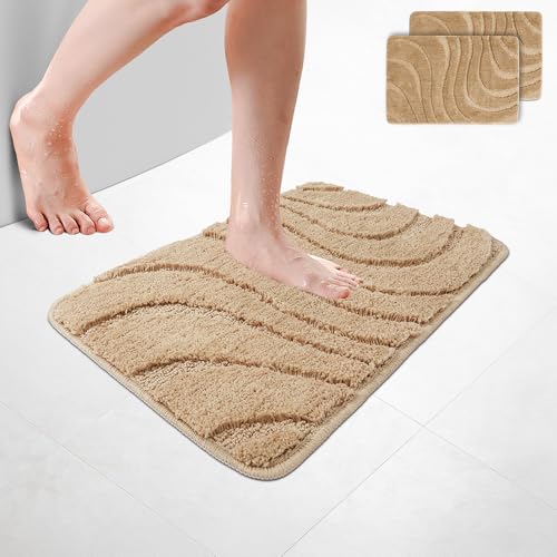 VOUNOT 2er-Set Badematte rutschfeste, Mikrofaser Weich Saugfähig Badezimmerteppich, Flauschig & schnelltrocknend Maschinenwaschbar Badteppich, Fußmatte mit Wellenmuster Duschvorleger 40x60cm Beige VOUNOT 2er-Set Badematte rutschfeste, Mikrofaser Weich Saugfähig Badezimmerteppich, Flauschig & schnelltrocknend Maschinenwaschbar Badteppich, Fußmatte mit Wellenmuster Duschvorleger 40x60cm Beige von VOUNOT