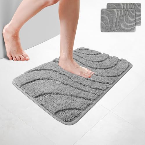 VOUNOT 2er-Set Badematte rutschfeste, Mikrofaser Weich Saugfähig Badezimmerteppich, Flauschig & schnelltrocknend Maschinenwaschbar Badteppich, Fußmatte mit Wellenmuster Duschvorleger 40x60cm Grau VOUNOT 2er-Set Badematte rutschfeste, Mikrofaser Weich Saugfähig Badezimmerteppich, Flauschig & schnelltrocknend Maschinenwaschbar Badteppich, Fußmatte mit Wellenmuster Duschvorleger 40x60cm Grau von VOUNOT