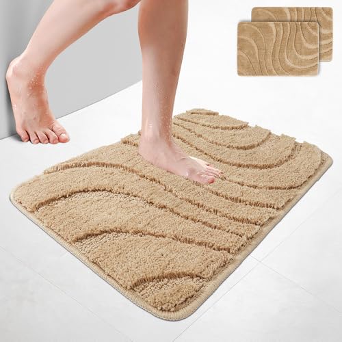 VOUNOT 2er-Set Badematte rutschfeste, Mikrofaser Weich Saugfähig Badezimmerteppich, Flauschig & schnelltrocknend Maschinenwaschbar Badteppich, Fußmatte mit Wellenmuster Duschvorleger 50x80cm Beige VOUNOT 2er-Set Badematte rutschfeste, Mikrofaser Weich Saugfähig Badezimmerteppich, Flauschig & schnelltrocknend Maschinenwaschbar Badteppich, Fußmatte mit Wellenmuster Duschvorleger 50x80cm Beige von VOUNOT