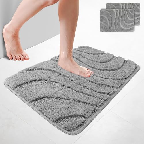 VOUNOT 2er-Set Badematte rutschfeste, Mikrofaser Weich Saugfähig Badezimmerteppich, Flauschig & schnelltrocknend Maschinenwaschbar Badteppich, Fußmatte mit Wellenmuster Duschvorleger 50x80cm Grau VOUNOT 2er-Set Badematte rutschfeste, Mikrofaser Weich Saugfähig Badezimmerteppich, Flauschig & schnelltrocknend Maschinenwaschbar Badteppich, Fußmatte mit Wellenmuster Duschvorleger 50x80cm Grau von VOUNOT