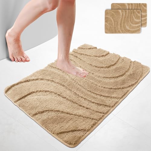VOUNOT 2er-Set Badematte rutschfeste, Mikrofaser Weich Saugfähig Badezimmerteppich, Flauschig & schnelltrocknend Maschinenwaschbar Badteppich, Fußmatte mit Wellenmuster Duschvorleger 60x90cm Beige VOUNOT 2er-Set Badematte rutschfeste, Mikrofaser Weich Saugfähig Badezimmerteppich, Flauschig & schnelltrocknend Maschinenwaschbar Badteppich, Fußmatte mit Wellenmuster Duschvorleger 60x90cm Beige von VOUNOT