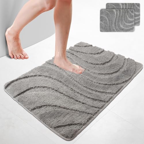 VOUNOT 2er-Set Badematte rutschfeste, Mikrofaser Weich Saugfähig Badezimmerteppich, Flauschig & schnelltrocknend Maschinenwaschbar Badteppich, Fußmatte mit Wellenmuster Duschvorleger 60x90cm Grau VOUNOT 2er-Set Badematte rutschfeste, Mikrofaser Weich Saugfähig Badezimmerteppich, Flauschig & schnelltrocknend Maschinenwaschbar Badteppich, Fußmatte mit Wellenmuster Duschvorleger 60x90cm Grau von VOUNOT