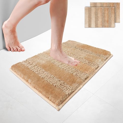 VOUNOT 2er-Set Chenille Badematte rutschfeste, Mikrofaser Saugfähig Badezimmerteppich, Flauschig & schnelltrocknend Maschinenwaschbar Badteppich, Super Weich Fußmatte Duschvorleger 40x60cm Beige VOUNOT 2er-Set Chenille Badematte rutschfeste, Mikrofaser Saugfähig Badezimmerteppich, Flauschig & schnelltrocknend Maschinenwaschbar Badteppich, Super Weich Fußmatte Duschvorleger 40x60cm Beige von VOUNOT