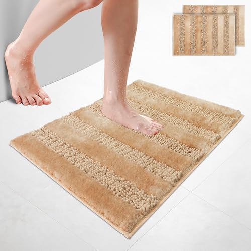 VOUNOT 2er-Set Chenille Badematte rutschfeste, Mikrofaser Saugfähig Badezimmerteppich, Flauschig & schnelltrocknend Maschinenwaschbar Badteppich, Super Weich Fußmatte Duschvorleger 50x80cm Beige VOUNOT 2er-Set Chenille Badematte rutschfeste, Mikrofaser Saugfähig Badezimmerteppich, Flauschig & schnelltrocknend Maschinenwaschbar Badteppich, Super Weich Fußmatte Duschvorleger 50x80cm Beige von VOUNOT