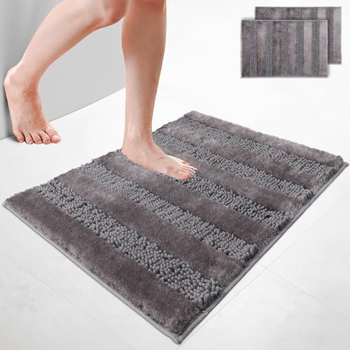 VOUNOT 2er-Set Chenille Badematte rutschfeste, Mikrofaser Saugfähig Badezimmerteppich, Flauschig & schnelltrocknend Maschinenwaschbar Badteppich, Super Weich Fußmatte Duschvorleger 60x90cm Grau VOUNOT 2er-Set Chenille Badematte rutschfeste, Mikrofaser Saugfähig Badezimmerteppich, Flauschig & schnelltrocknend Maschinenwaschbar Badteppich, Super Weich Fußmatte Duschvorleger 60x90cm Grau von VOUNOT