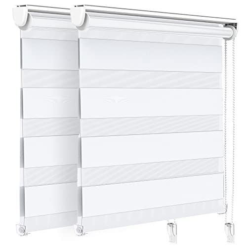 VOUNOT 2er Set Doppelrollo klemmfix ohne Bohren, Duo Rollo Klemmrollo für Fenster und Tür, lichtdurchlässig & verdunkelnd Fensterrollo, 100x150cm, Weiß von VOUNOT