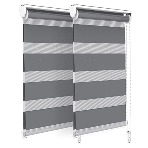 VOUNOT 2er Set Doppelrollo klemmfix ohne Bohren, Duo Rollo Klemmrollo für Fenster und Tür, lichtdurchlässig & verdunkelnd Fensterrollo, 45x150cm, Grau von VOUNOT