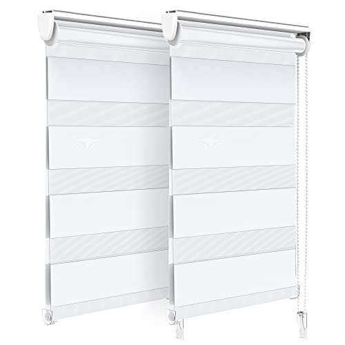 VOUNOT 2er Set Doppelrollo klemmfix ohne Bohren, Duo Rollo Klemmrollo für Fenster und Tür, lichtdurchlässig & verdunkelnd Fensterrollo, 45x150cm, Weiß von VOUNOT