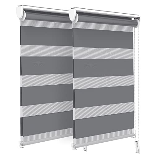 VOUNOT 2er Set Doppelrollo klemmfix ohne Bohren, Duo Rollo Klemmrollo für Fenster und Tür, lichtdurchlässig & verdunkelnd Fensterrollo, 50x150cm, Grau von VOUNOT