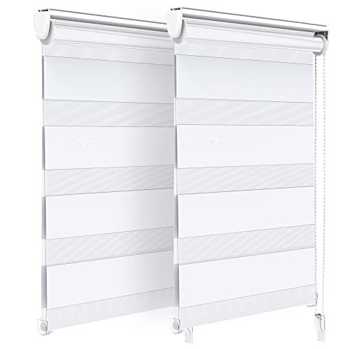 VOUNOT 2er Set Doppelrollo klemmfix ohne Bohren, Duo Rollo Klemmrollo für Fenster und Tür, lichtdurchlässig & verdunkelnd Fensterrollo, 50x150cm, Weiß von VOUNOT