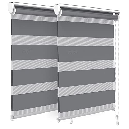 VOUNOT 2er Set Doppelrollo klemmfix ohne Bohren, Duo Rollo Klemmrollo für Fenster und Tür, lichtdurchlässig & verdunkelnd Fensterrollo, 55x150cm, Grau von VOUNOT