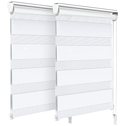 VOUNOT 2er Set Doppelrollo klemmfix ohne Bohren, Duo Rollo Klemmrollo für Fenster und Tür, lichtdurchlässig & verdunkelnd Fensterrollo, 55x150cm, Weiß von VOUNOT