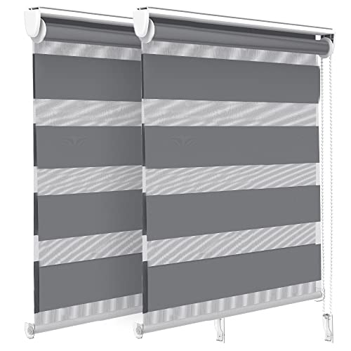 VOUNOT 2er Set Doppelrollo klemmfix ohne Bohren, Duo Rollo Klemmrollo für Fenster und Tür, lichtdurchlässig & verdunkelnd Fensterrollo, 80x150cm, Grau von VOUNOT