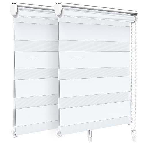 VOUNOT 2er Set Doppelrollo klemmfix ohne Bohren, Duo Rollo Klemmrollo für Fenster und Tür, lichtdurchlässig & verdunkelnd Fensterrollo, 80x150cm, Weiß von VOUNOT