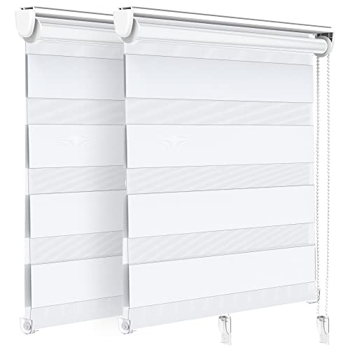 VOUNOT 2er Set Doppelrollo klemmfix ohne Bohren, Duo Rollo Klemmrollo für Fenster und Tür, lichtdurchlässig & verdunkelnd Fensterrollo, 90x150cm, Weiß von VOUNOT