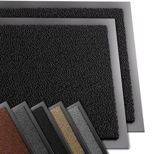 VOUNOT 2er-Set Hochwertige Fußmatte Innen und Außen, Schmutzfangmatte rutschfest,waschbar & wetterfest, Fussmatte für Eingangsbereich & Aussenbereich, Läufer Flur dünn 40x60cm, Schwarz von VOUNOT