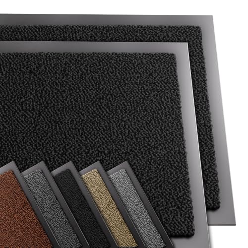 VOUNOT 2er-Set Hochwertige Fußmatte Innen und Außen, Schmutzfangmatte rutschfest,waschbar & wetterfest, Fussmatte für Eingangsbereich & Aussenbereich, Läufer Flur dünn 60x90cm, Schwarz von VOUNOT