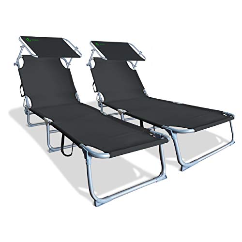 VOUNOT 2er Set Sonnenliege mit Dach, Klappbare Strandliege, Gartenliege Liegestuhl, Sonnendach und Rückenlehne Verstellbar, 190 x 58 x 27 cm, Schwarz VOUNOT 2er Set Sonnenliege mit Dach, Klappbare Strandliege, Gartenliege Liegestuhl, Sonnendach und Rückenlehne Verstellbar, 190 x 58 x 27 cm, Schwarz von VOUNOT