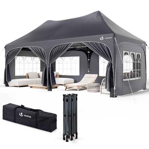 VOUNOT® 3x6m Pavillon Wasserdicht mit 6 Seitenwänden, Faltpavillon Stabil, Partyzelt Winterfest, UV-Schutz 50+, Gartenzelt Faltbar mit 6 Sandsäcken und Tragetasche, Grau von VOUNOT