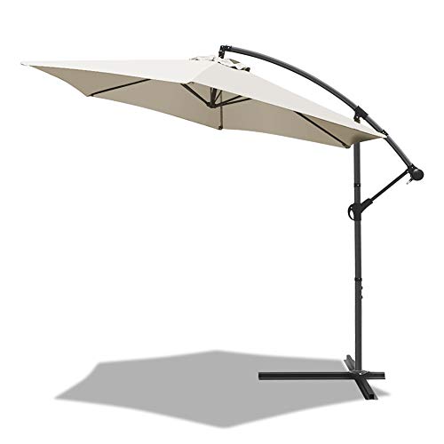 VOUNOT Ampelschirm 300 cm, Sonnenschirm mit Kurbelvorrichtung, Kurbelschirm mit Schutzhülle, Sonnenschutz UV-Schutz, Gartenschirm Marktschirm, Beige von VOUNOT