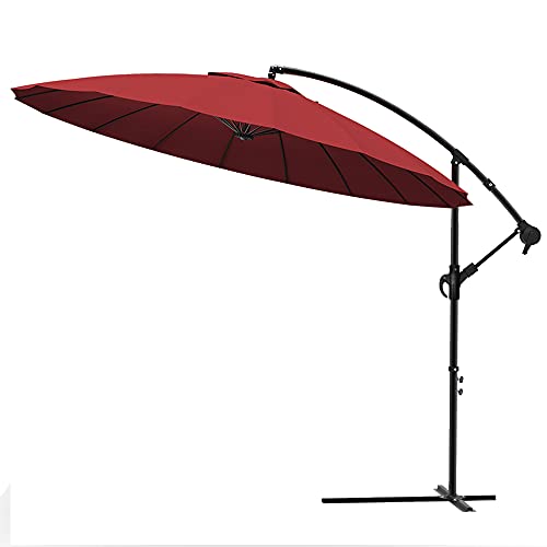 VOUNOT Ampelschirm 300 cm Rund, Shanghai Sonnenschirm mit Kurbelvorrichtung, Kurbelschirm mit Schutzhülle, Sonnenschutz UV-Schutz, Gartenschirm Marktschirm, Rot von VOUNOT