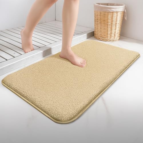 VOUNOT Badematte rutschfeste, Mikrofaser Saugfähig Badezimmerteppich, Flauschig & schnelltrocknend Maschinenwaschbar Badteppich, Super Weich Fußmatte Duschvorleger 60x90cm Beige von VOUNOT