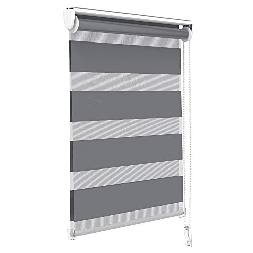 VOUNOT Doppelrollo klemmfix ohne Bohren, Duo Rollo Klemmrollo für Fenster und Tür, lichtdurchlässig & verdunkelnd Fensterrollo, 100x150cm, Grau von VOUNOT