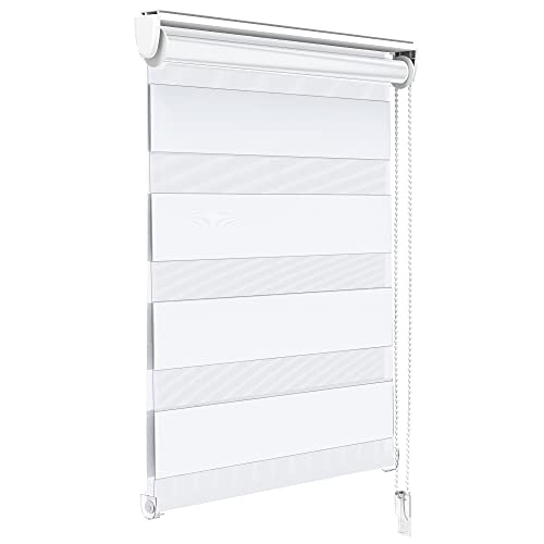 VOUNOT Doppelrollo klemmfix ohne Bohren, Duo Rollo Klemmrollo für Fenster und Tür, lichtdurchlässig & verdunkelnd Fensterrollo, 100x150cm, Weiß von VOUNOT