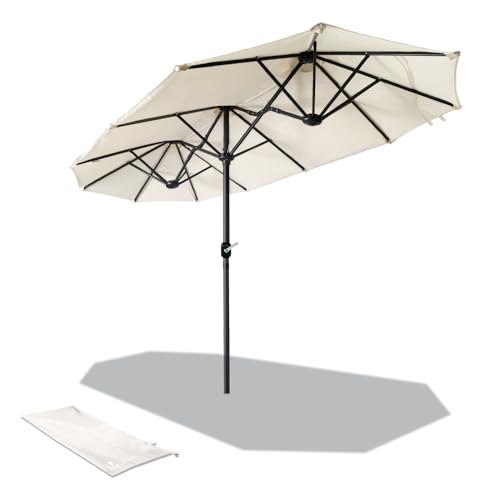 VOUNOT Doppelsonnenschirm mit Handkurbel, Sonnenschirm Marktschirm Gartenschirm Terrassenschirm, Sonnenschutz, 150 x 300 cm, Beige von VOUNOT