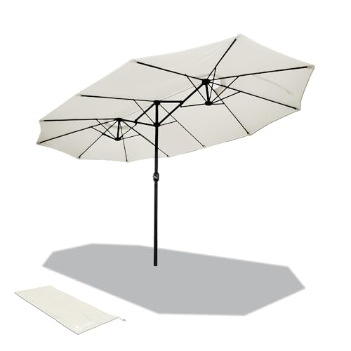 VOUNOT Doppelsonnenschirm mit Handkurbel, Sonnenschirm Marktschirm Gartenschirm Terrassenschirm, Sonnenschutz, 460 x 270 cm, Beige von VOUNOT