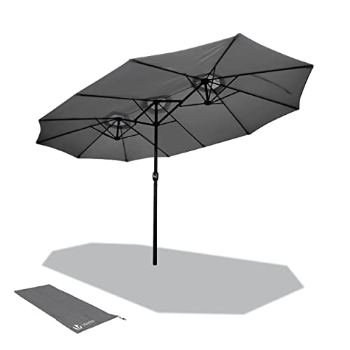 VOUNOT Doppelsonnenschirm mit Handkurbel, Sonnenschirm Marktschirm Gartenschirm Terrassenschirm, Sonnenschutz, 460 x 270 cm, Grau von VOUNOT