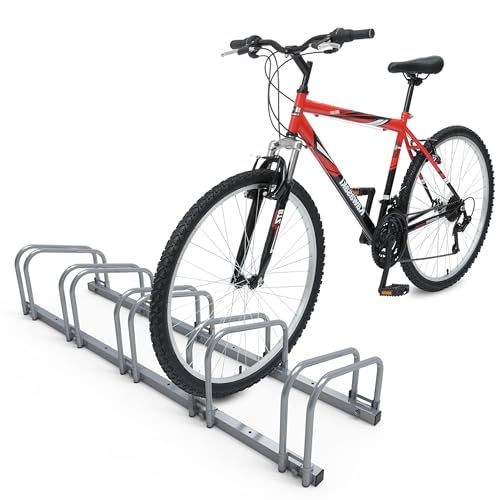 VOUNOT Fahrradständer, für 5 Fahrräder, Boden und Wandmontage, Aufstellständer Mehrfachständer, Silber von VOUNOT