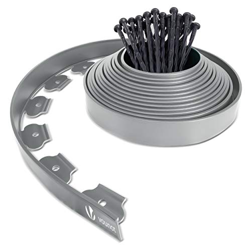 VOUNOT Flexible Rasenkante Kunststoff, mit 30 Erdanker, Länge 10m Höhe 5cm, Grau von VOUNOT