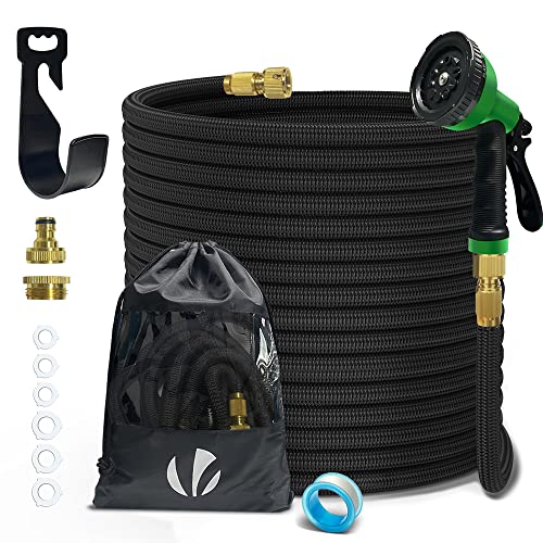 VOUNOT® Flexibler Gartenschlauch 30 m, Flexibel Wasserschlauch Dehnbarer mit 10 Sprühfunktionen, Schnelladaptern und Wandhalterung, Schwarz von VOUNOT