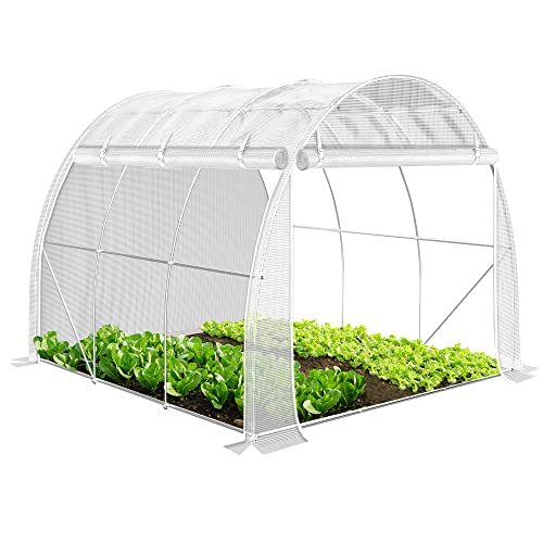 VOUNOT® Gewächshaus Foliengewächshaus, Seitenwände Aufrollbar Winterfest, Tomatenhaus Folientunnel, 3x2x2m 6m², Weiß von VOUNOT
