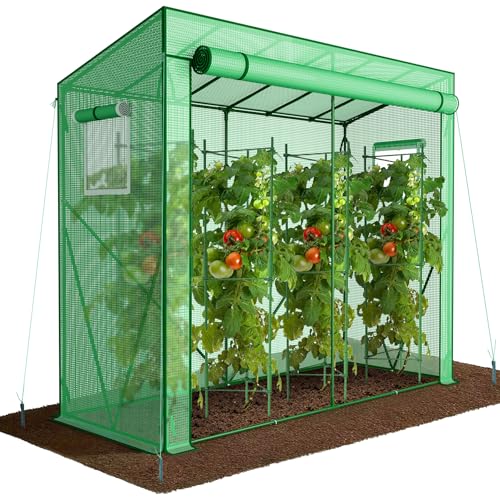 VOUNOT Gewächshaus Foliengewächshaus 200x77x170 cm, Schrägdach Tomatengewächshaus mit 2 Sichtfenster, Stabil Tomatenhaus für Gemüse, Blumen & Obst, Verstärkte PE-Folie 135g/m², Grün VOUNOT Gewächshaus Foliengewächshaus 200x77x170 cm, Schrägdach Tomatengewächshaus mit 2 Sichtfenster, Stabil Tomatenhaus für Gemüse, Blumen & Obst, Verstärkte PE-Folie 135g/m², Grün von VOUNOT