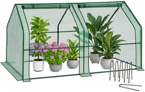 VOUNOT Gewächshaus Mini 180x90x90 cm mit 2 Rolltür, Klein Foliengewächshaus für Balkon, Garten, Tomatengewächshaus Stabil Winterfest Wetterfest, Verstärkte PE-Folie 135g/m², Grün VOUNOT Gewächshaus Mini 180x90x90 cm mit 2 Rolltür, Klein Foliengewächshaus für Balkon, Garten, Tomatengewächshaus Stabil Winterfest Wetterfest, Verstärkte PE-Folie 135g/m², Grün von VOUNOT