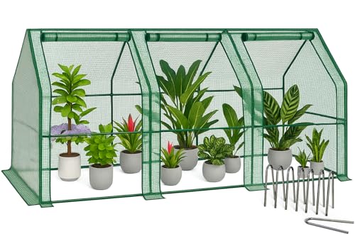 VOUNOT Gewächshaus Mini 270x90x90 cm mit 3 Rolltür, Klein Foliengewächshaus für Balkon, Garten, Tomatengewächshaus Stabil Winterfest Wetterfest, Verstärkte PE-Folie 135g/m², Grün VOUNOT Gewächshaus Mini 270x90x90 cm mit 3 Rolltür, Klein Foliengewächshaus für Balkon, Garten, Tomatengewächshaus Stabil Winterfest Wetterfest, Verstärkte PE-Folie 135g/m², Grün von VOUNOT