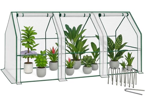 VOUNOT Gewächshaus Mini 270x90x90 cm mit 3 Rolltür, Klein Foliengewächshaus für Balkon, Garten, Tomatengewächshaus Stabil Winterfest Wetterfest, Verstärkte PE-Folie 135g/m², Weiß VOUNOT Gewächshaus Mini 270x90x90 cm mit 3 Rolltür, Klein Foliengewächshaus für Balkon, Garten, Tomatengewächshaus Stabil Winterfest Wetterfest, Verstärkte PE-Folie 135g/m², Weiß von VOUNOT