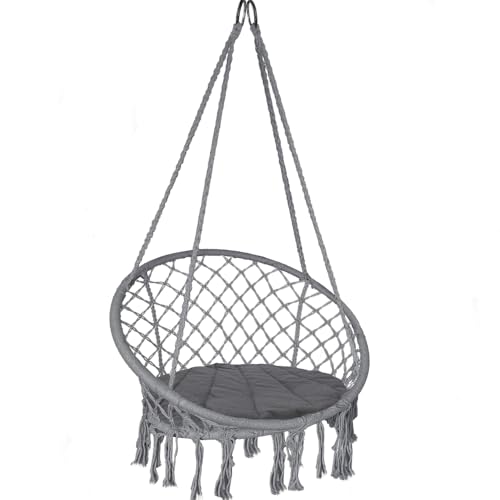 VOUNOT Hängesessel mit Fransen und bequemen Sitzkissen, Durchmesser 80 cm, Schaukelstuhl für Innen- und Außenbereich, Hängesitz, Dunkelgrau von VOUNOT