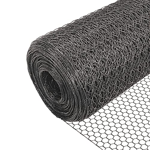 VOUNOT® Maschendrahtzaun Sechseckgeflecht, Drahtzaun Hasendraht Kaninchendraht Hühnerdraht, Maschenweite 13 mm, Höhe 100 cm, Länge 25 m, PVC-Beschichtet Grau von VOUNOT