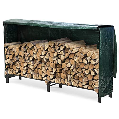 VOUNOT Kaminholzregal Aussen Metall, Brennholzregal Außen, Feuerholzregal Outdoor mit wasserdichte Abdeckung, 200 x 116 x 36 cm, Schwarz von VOUNOT