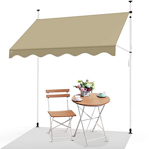 VOUNOT Klemmmarkise Balkon mit Handkurbel, höhenverstellbar Balkonmarkise ohne Bohren, UV-beständig, Wasserdicht & Sonnenschutz, 200 cm breit, Beige von VOUNOT