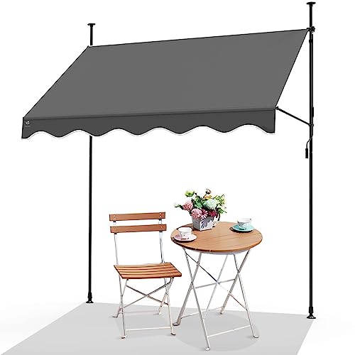 VOUNOT Klemmmarkise Balkon mit Handkurbel, höhenverstellbar Balkonmarkise ohne Bohren, UV-beständig, Wasserdicht & Sonnenschutz, 200 cm breit, Grau von VOUNOT