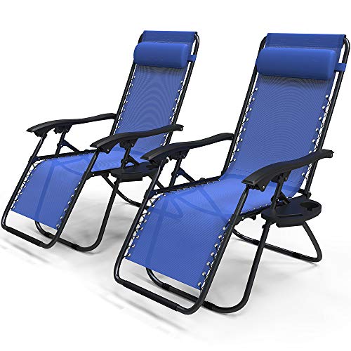 VOUNOT Liegesessel mit Abnehmbarem Getränkehalter, Blau, Packung mit 2 von VOUNOT