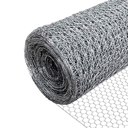 VOUNOT® Maschendrahtzaun Sechseckgeflecht, Drahtzaun Hasendraht Kaninchendraht Hühnerdraht, Maschenweite 13 mm, Höhe 100 cm, Länge 25 m, Verzinkt Silber von VOUNOT