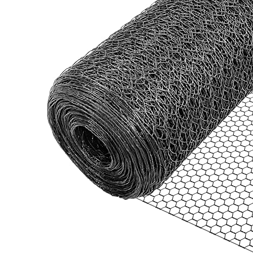 VOUNOT® Maschendrahtzaun Sechseckgeflecht, Drahtzaun Hasendraht Kaninchendraht Hühnerdraht, Maschenweite 25 mm, Höhe 100 cm, Länge 50 m, PVC-Beschichtet Grau von VOUNOT