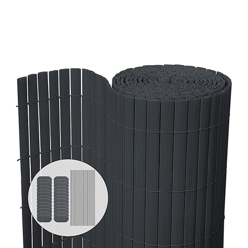 VOUNOT PVC Sichtschutzmatte 100 x 300 cm Verstärkung Innen, Sichtschutz für Garten Balkon Terrasse Zaun, Sichtschutzzaun Balkonverkleidung Windschutz, Grau von VOUNOT